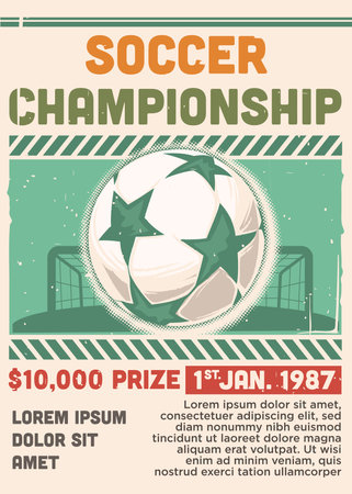 soccer ball in front of goal. football tournament poster template vector illustration.のイラスト素材