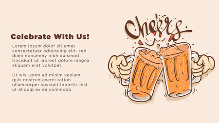 celebrate with us. gass beer toasts celebration concept. vintage style vector drawing illustrationのイラスト素材