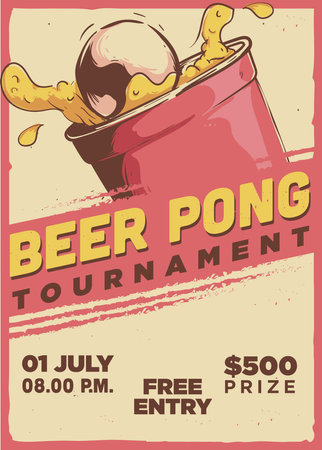 vintage style beer pong tournament poster template illustrationのイラスト素材