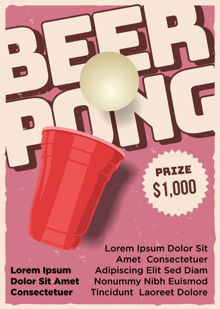 retro beer pong vector illustration poster template vintage colorのイラスト素材