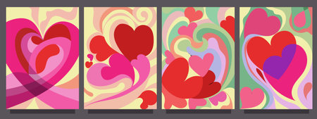 abstract love heart shape vector template. set of valentines day editable banner or print vector illustrationのイラスト素材