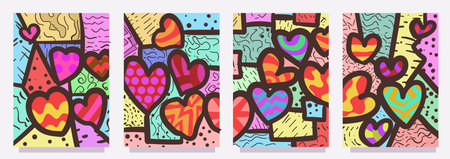 abstract love heart shape vector template. set of valentines day editable banner or print vector illustrationのイラスト素材