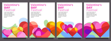 abstract love heart shape vector template. set of valentines day editable banner or print vector illustrationのイラスト素材