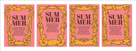 Set of vintage frames and borders for text. Vector illustration in retro styleのイラスト素材