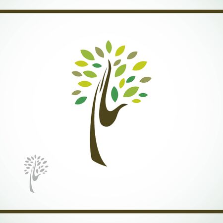 hand tree icon with green leaves - eco concept vector. This graphic also represents environmental protection, nature conservation, eco friendly, renewable, sustainability, nature lovingのイラスト素材