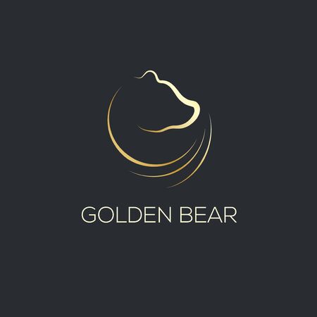 Line Art of bear's head. Logo design Template. Thin Line Graphic Design. Golden colorのイラスト素材