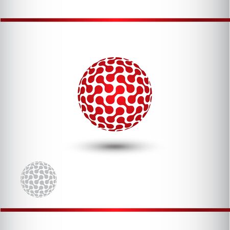 Abstract red sphere logo. Vector icon. Technical logo vector design template. 3D effect with shadow. Watermark.のイラスト素材