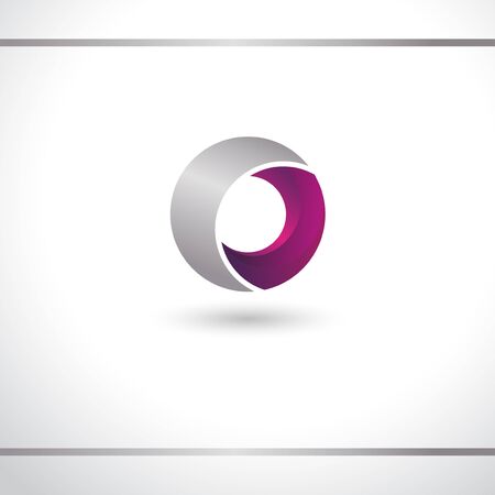 Circle abstract logo. Pink and silver color. 3D effect with shadow. Logo design or icon vector templateのイラスト素材