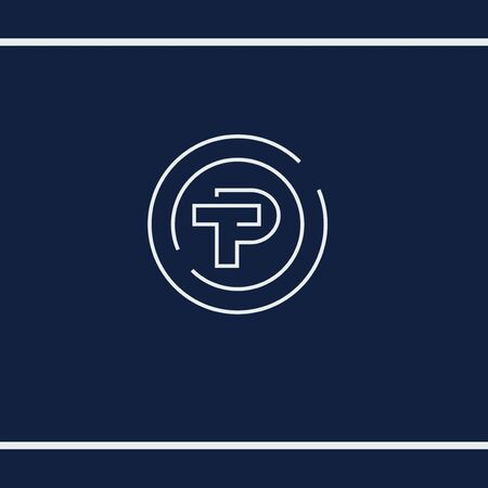 P and T letter initials. TP or PT simple monogram. Minimalist style, Line art. Typography mark. design templateのイラスト素材