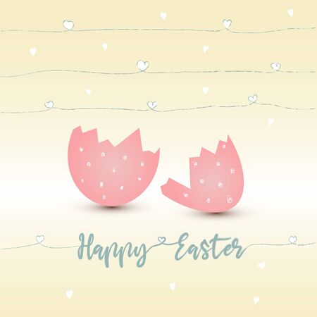Happy Easter cute poster With eggshell on a striped background. Vector illustration. Wallpaper, flyers, brochure,voucherのイラスト素材