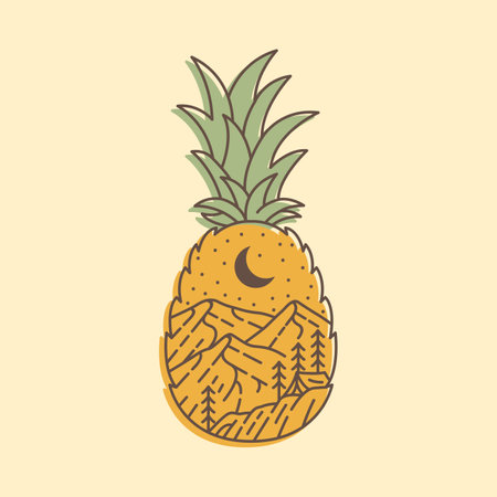 Nature Landscape Inside the Pineapple Fruit Monoline Design Illustration for Apparel.のイラスト素材