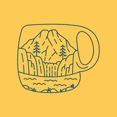 Teapot of Nature Monoline Design Illustration for Apparel.のイラスト素材