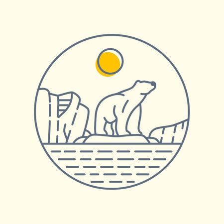 Wild Polar Bear Basking in the Sun Monoline Design Illustration for Apparel.のイラスト素材