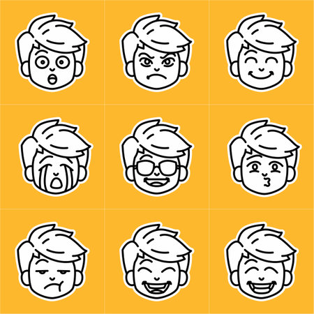Boy Showing Face Expression Emotions Avatars Vector Setのイラスト素材