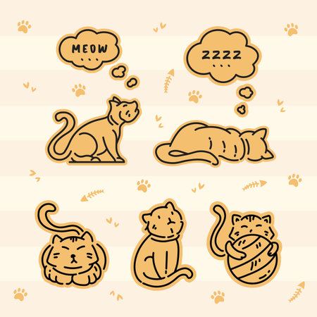 Cute Cats Activities and Expressions Stickerのイラスト素材