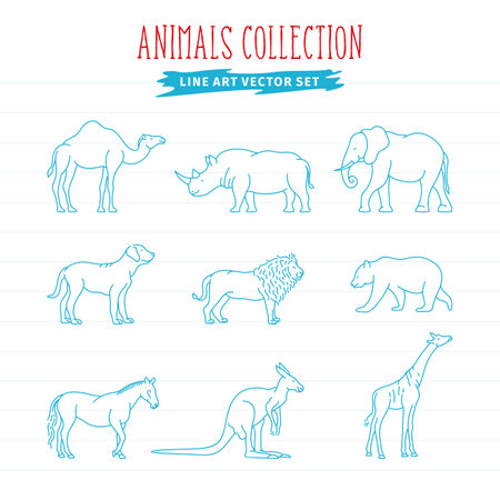 Line Art Animals Vector Collectionのイラスト素材