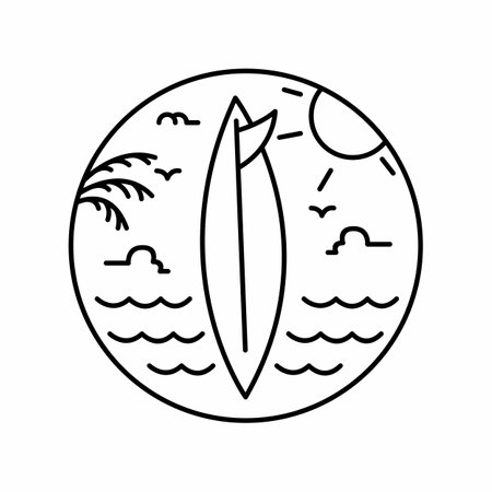 Tropical Summer Beach Surfing Logoのイラスト素材
