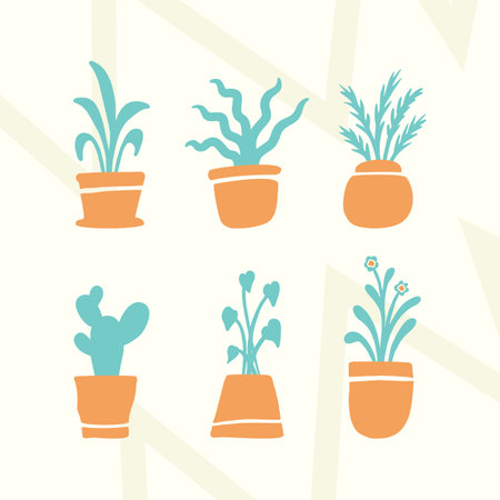 Flowerpot House Plants Handdrawn Illustrationのイラスト素材