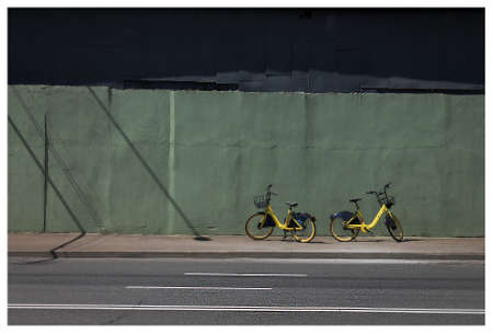 Two bicycles as a symbol of separationの写真素材