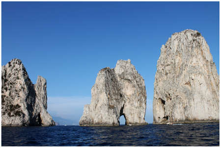 the Faraglioni rocks of Capri island view from the water close upの写真素材
