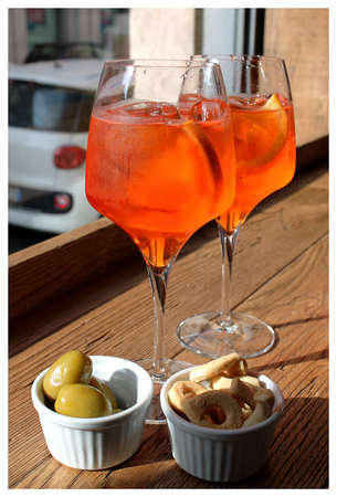 Glasses Popular Italian aperitif with iceの写真素材