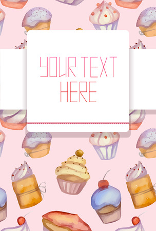 Cover with watercolor cupcakesのイラスト素材