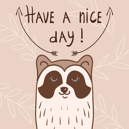 Postcard with painted pretty raccoon and a wishのイラスト素材