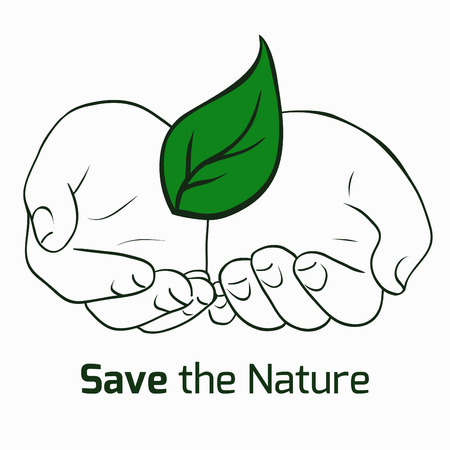Illustration on the theme of nature conservation with human hands and leaf for a logo, flyers and your creativityのイラスト素材