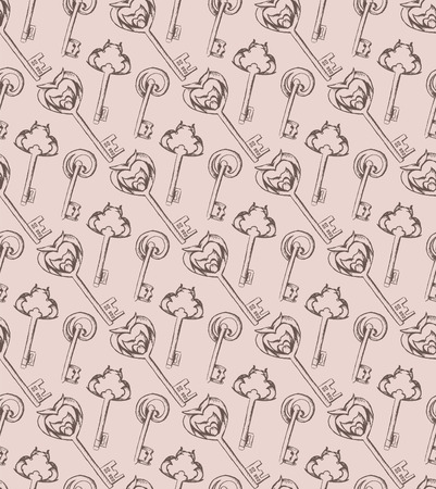 Seamless pattern of hand-drawn vintage keys for your creativityのイラスト素材