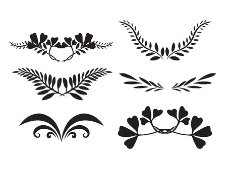 Set of hand-painted silhouettes of plants for frames, invitations  designのイラスト素材