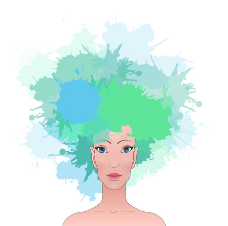 Fashion illustration of girl with hair consisting of splashingのイラスト素材