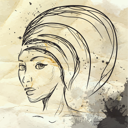 Fashion ink Illustration of a girl with a turban  for your creativityのイラスト素材