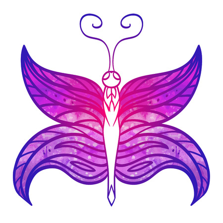 Hand-drawn doodle  butterfly with purple watercolor wings for your creativityのイラスト素材