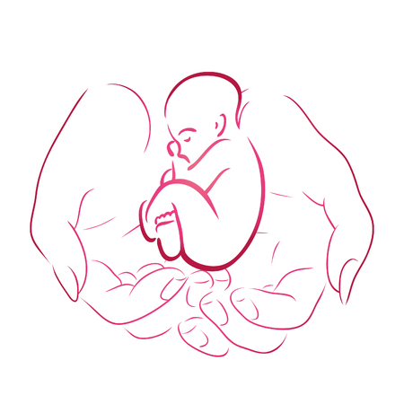 Contour of female hands with a baby for your designのイラスト素材