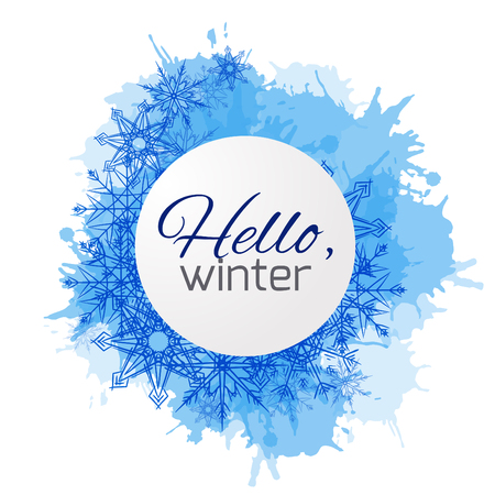 Winter vector cover with doodle snowflakes and blue blobs for your businessのイラスト素材