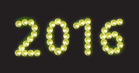 Postcard with the date 2016 with lights and garlands of fir branches for your creativity