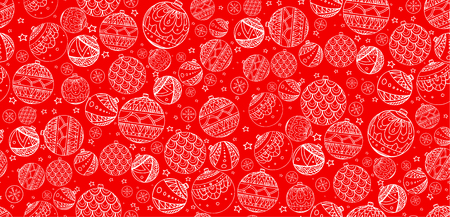 Seamless texture with colorful Christmas balls decorated with doodle pattern for your creativityのイラスト素材