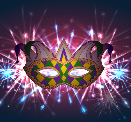 llustration of a carnival mask Mardi Gras with fireworks. For your creativityのイラスト素材