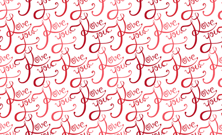 Seamless texture with calligraphic inscription I love you on a white background for your creativityのイラスト素材