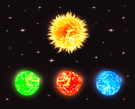 Set of planets in outer space with stars. Vector elements for your designのイラスト素材