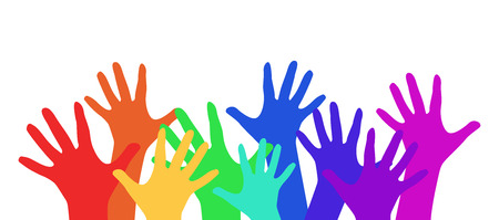 Illustration with rainbow children's hands for your creativityのイラスト素材