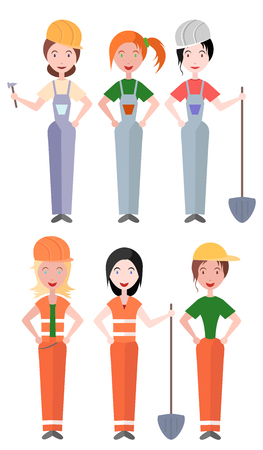 Set of  flat vector illustrations women workers and builder. Elements for your design and infographicsのイラスト素材