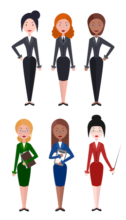 Set of  flat vector illustrations women business worker, teacher. Elements for your design and infographicsのイラスト素材
