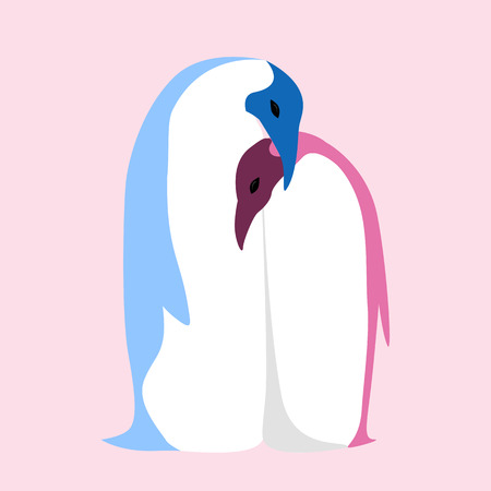Vector flat illustration of a pair of penguins. Love. Embraceのイラスト素材