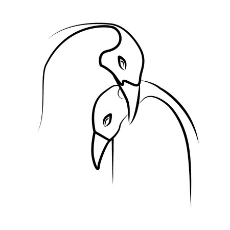 Linear illustration of hugging penguins. Vector element for logos, icons, and your designのイラスト素材