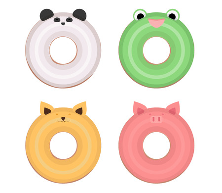 Set flat illustration donuts with muzzles of animals. Vector element separately from the background.のイラスト素材