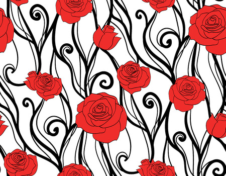 Seamless texture with roses and vines on a white background.のイラスト素材