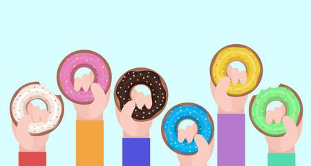 flat illustration of human hands hold donutsのイラスト素材