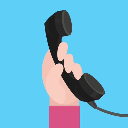 flat illustration of human hands hold old handsetのイラスト素材