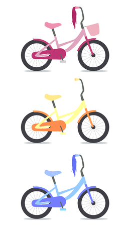 Set of flat vector illustrations of children's bicyclesのイラスト素材